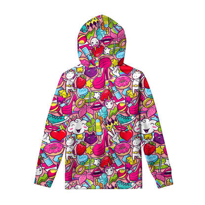 Girly Unicorn Cartoon Pattern Print Pullover Hoodie
