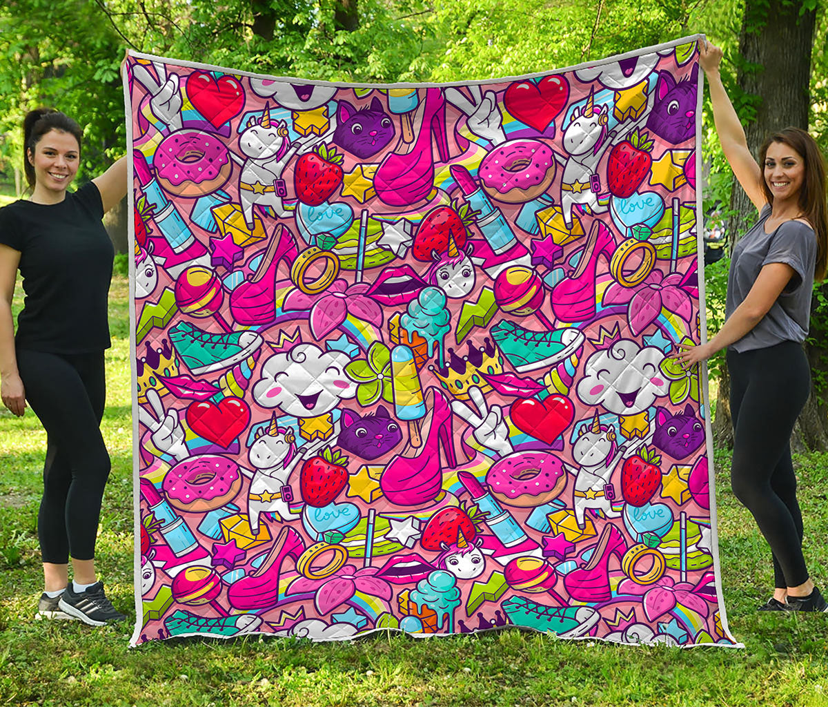 Girly Unicorn Cartoon Pattern Print Quilt