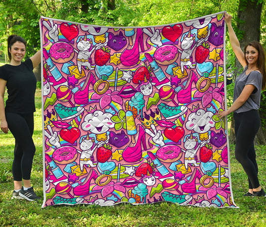 Girly Unicorn Cartoon Pattern Print Quilt