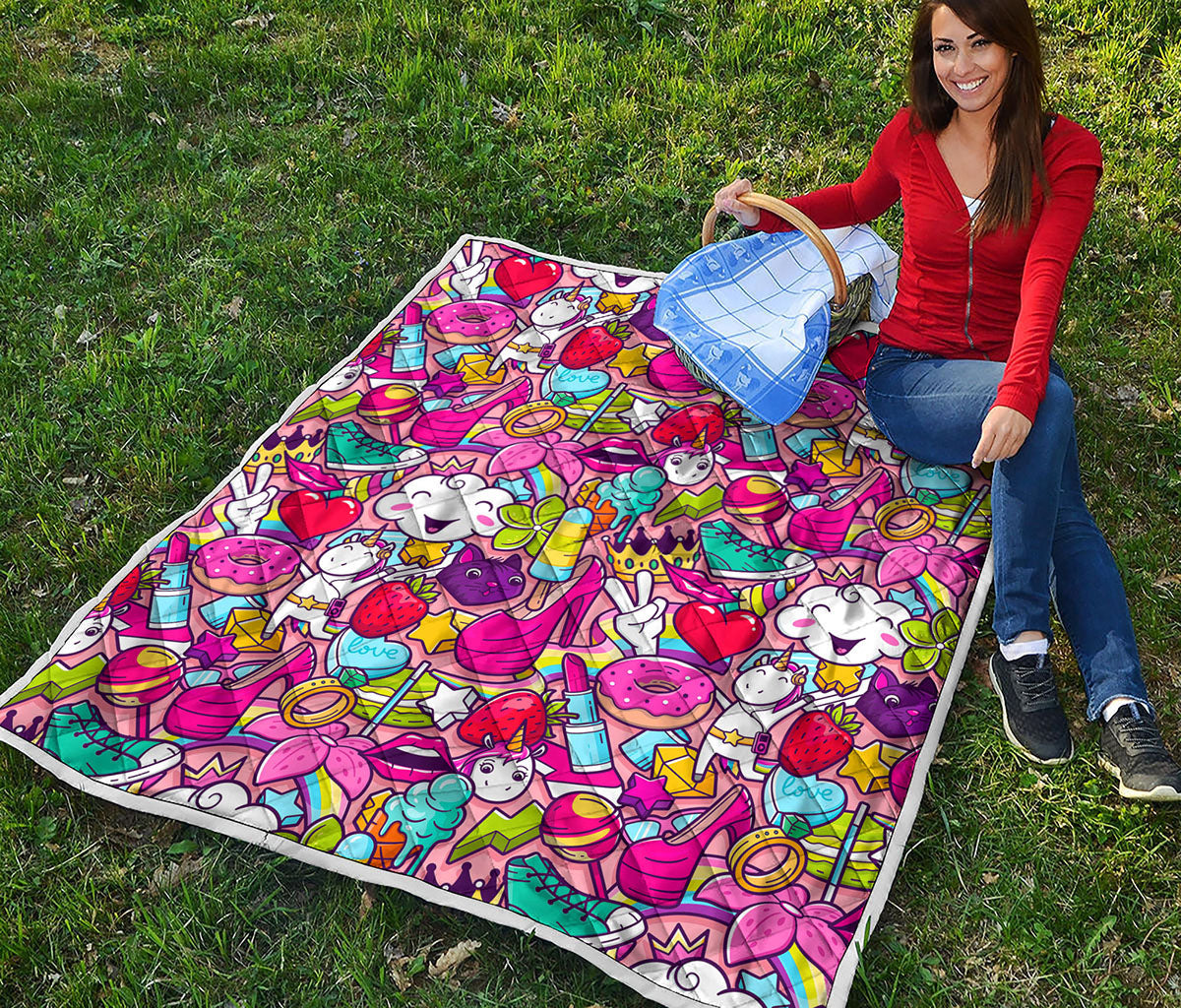 Girly Unicorn Cartoon Pattern Print Quilt