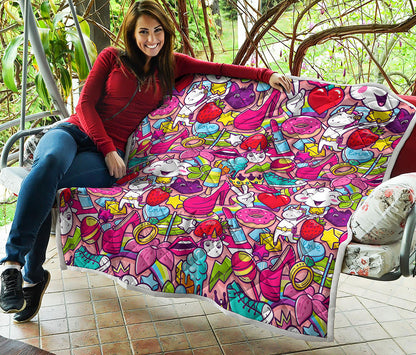 Girly Unicorn Cartoon Pattern Print Quilt