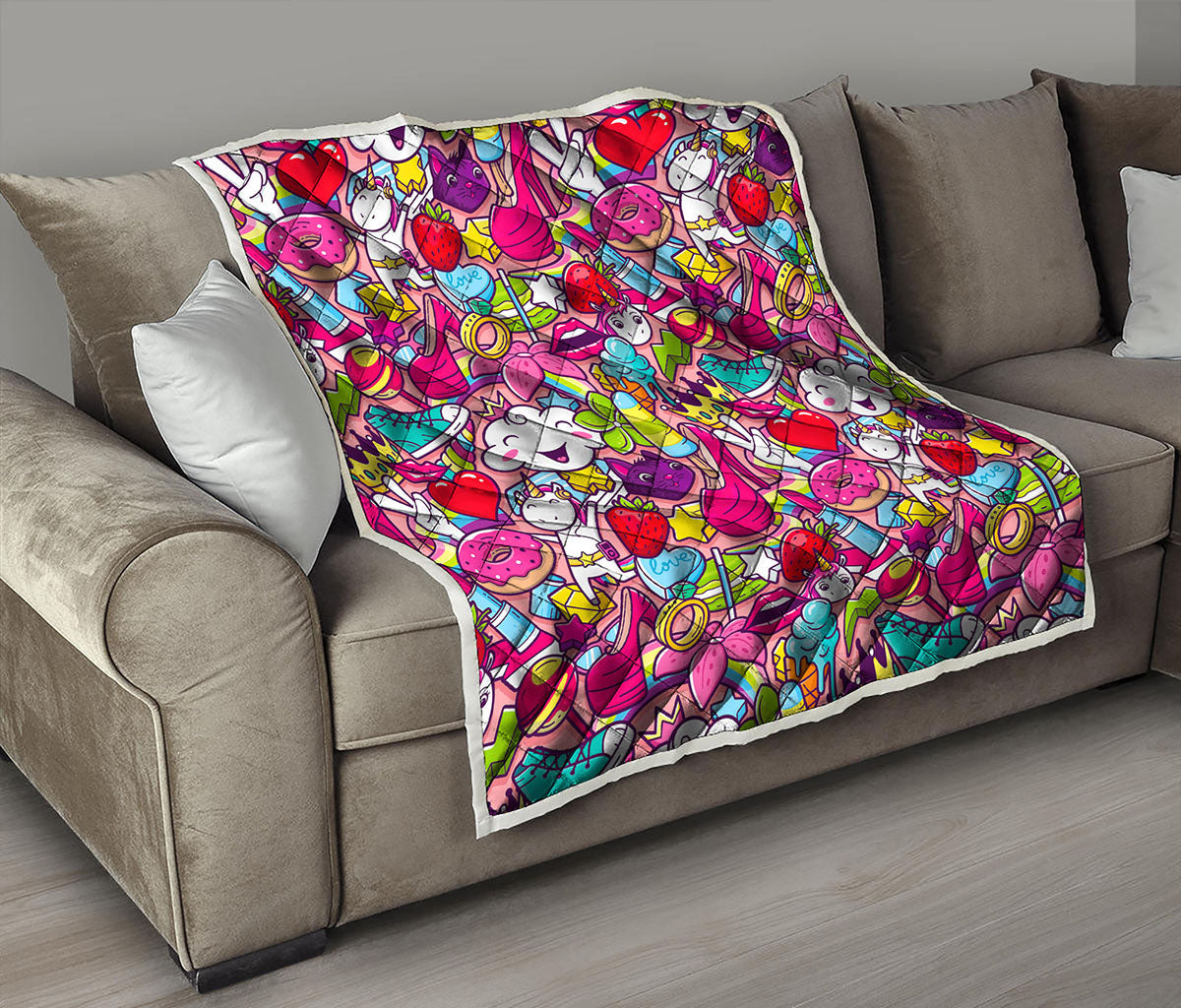 Girly Unicorn Cartoon Pattern Print Quilt
