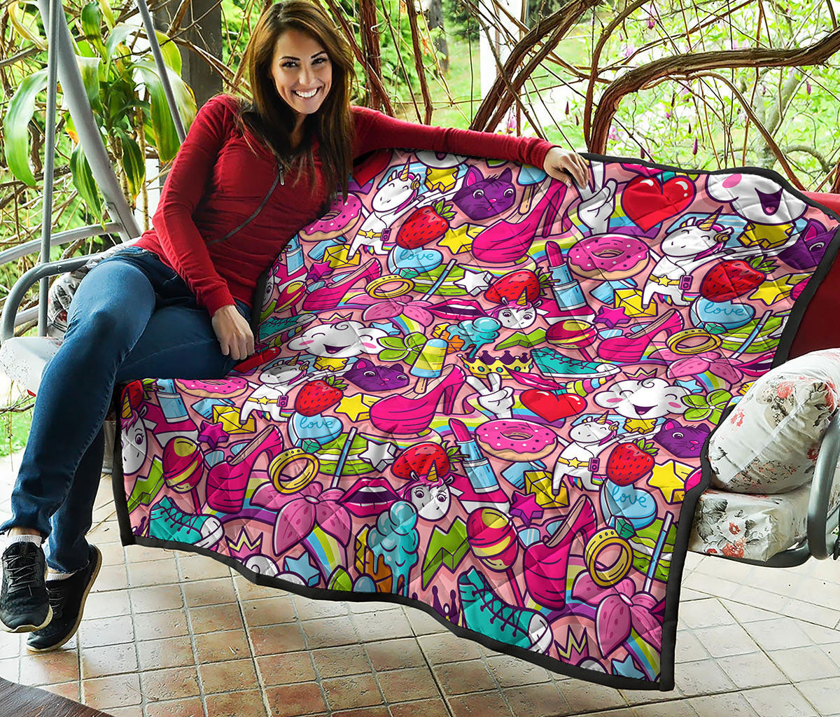 Girly Unicorn Cartoon Pattern Print Quilt