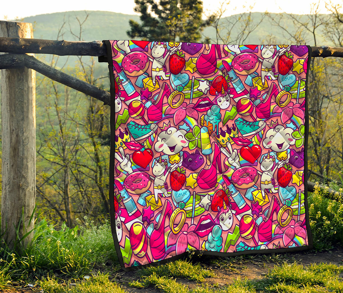 Girly Unicorn Cartoon Pattern Print Quilt