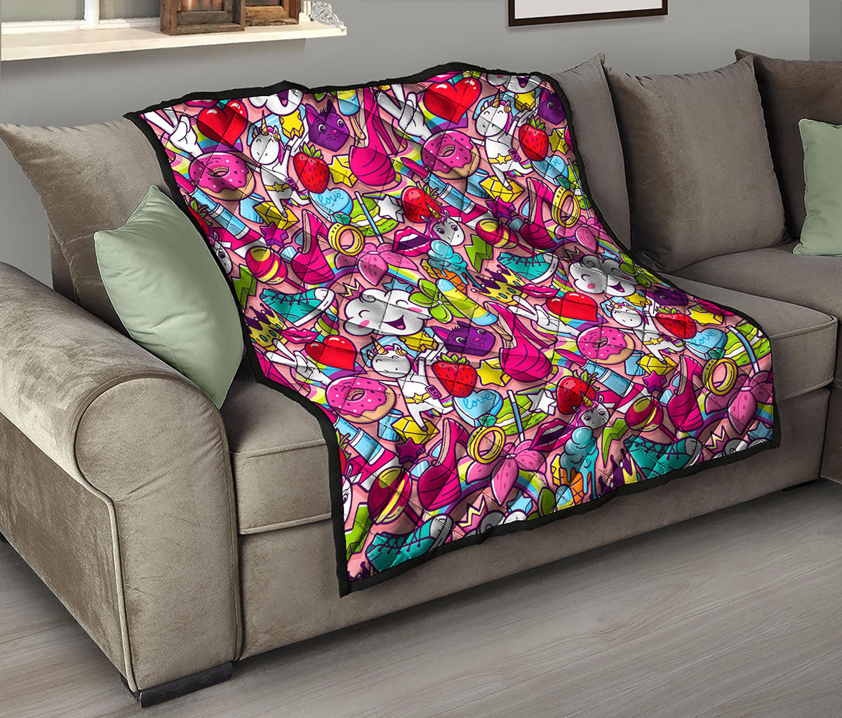Girly Unicorn Cartoon Pattern Print Quilt