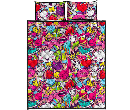 Girly Unicorn Cartoon Pattern Print Quilt Bed Set