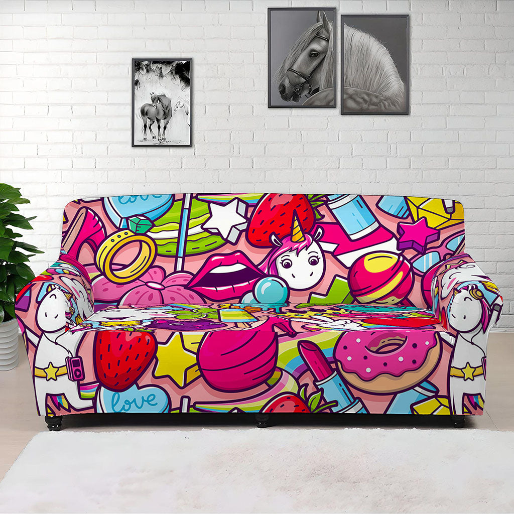 Girly Unicorn Cartoon Pattern Print Sofa Cover
