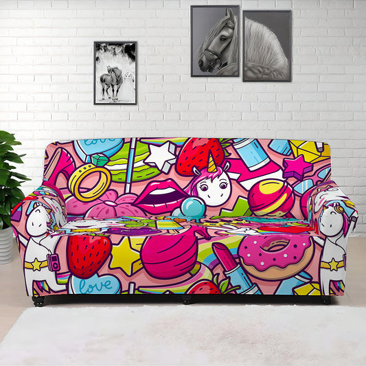 Girly Unicorn Cartoon Pattern Print Sofa Cover