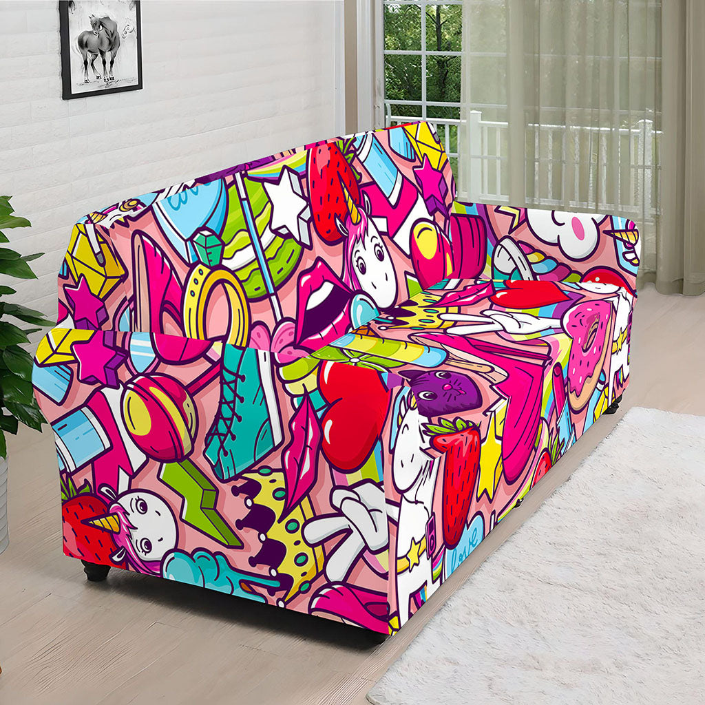 Girly Unicorn Cartoon Pattern Print Sofa Cover