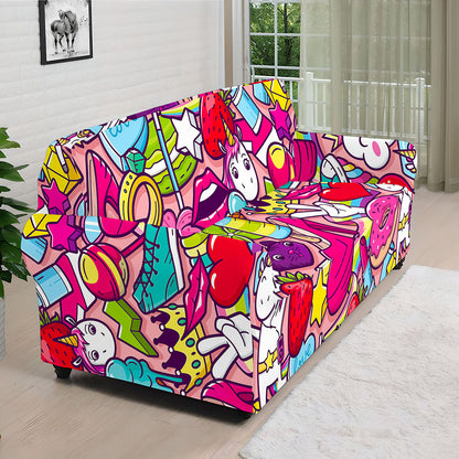 Girly Unicorn Cartoon Pattern Print Sofa Cover