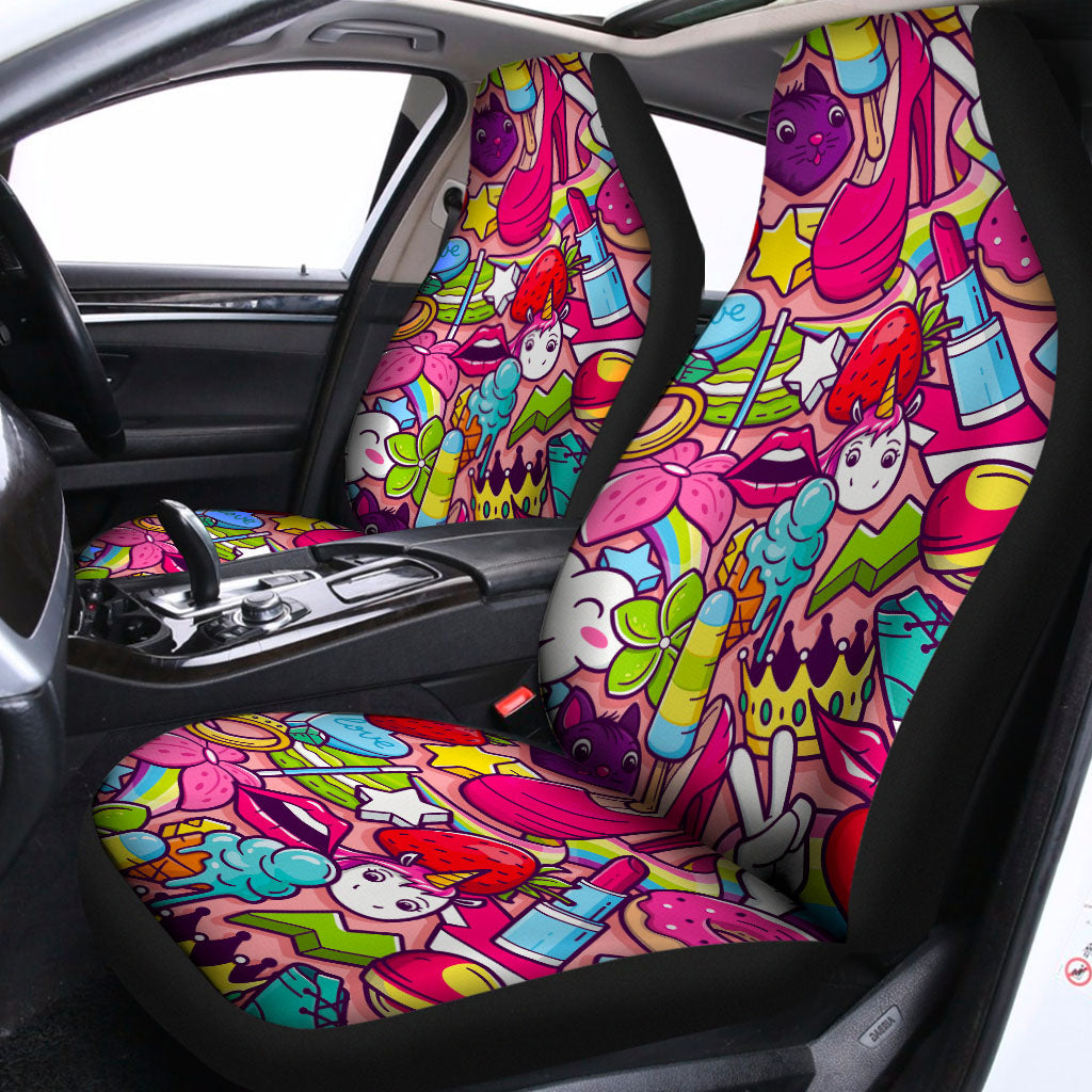Girly Unicorn Cartoon Pattern Print Universal Fit Car Seat Covers