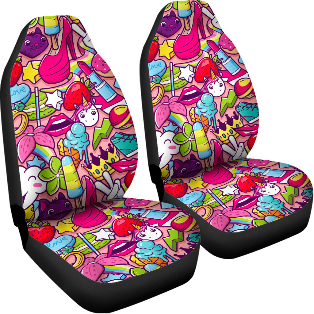 Girly Unicorn Cartoon Pattern Print Universal Fit Car Seat Covers