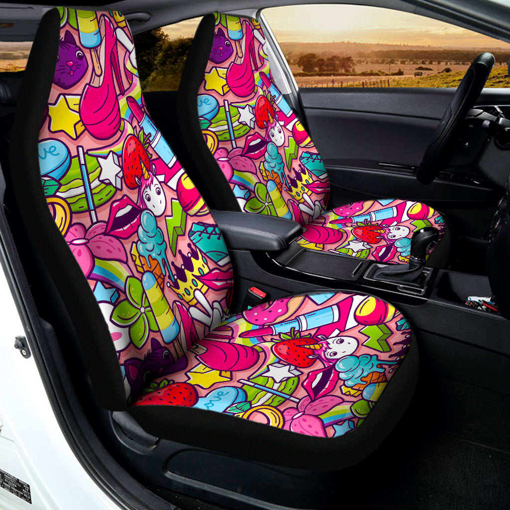 Girly Unicorn Cartoon Pattern Print Universal Fit Car Seat Covers