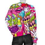 Girly Unicorn Cartoon Pattern Print Women's Crewneck Sweatshirt GearFrost