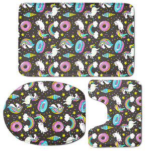 Girly Unicorn Donut Pattern Print 3 Piece Bath Mat Set