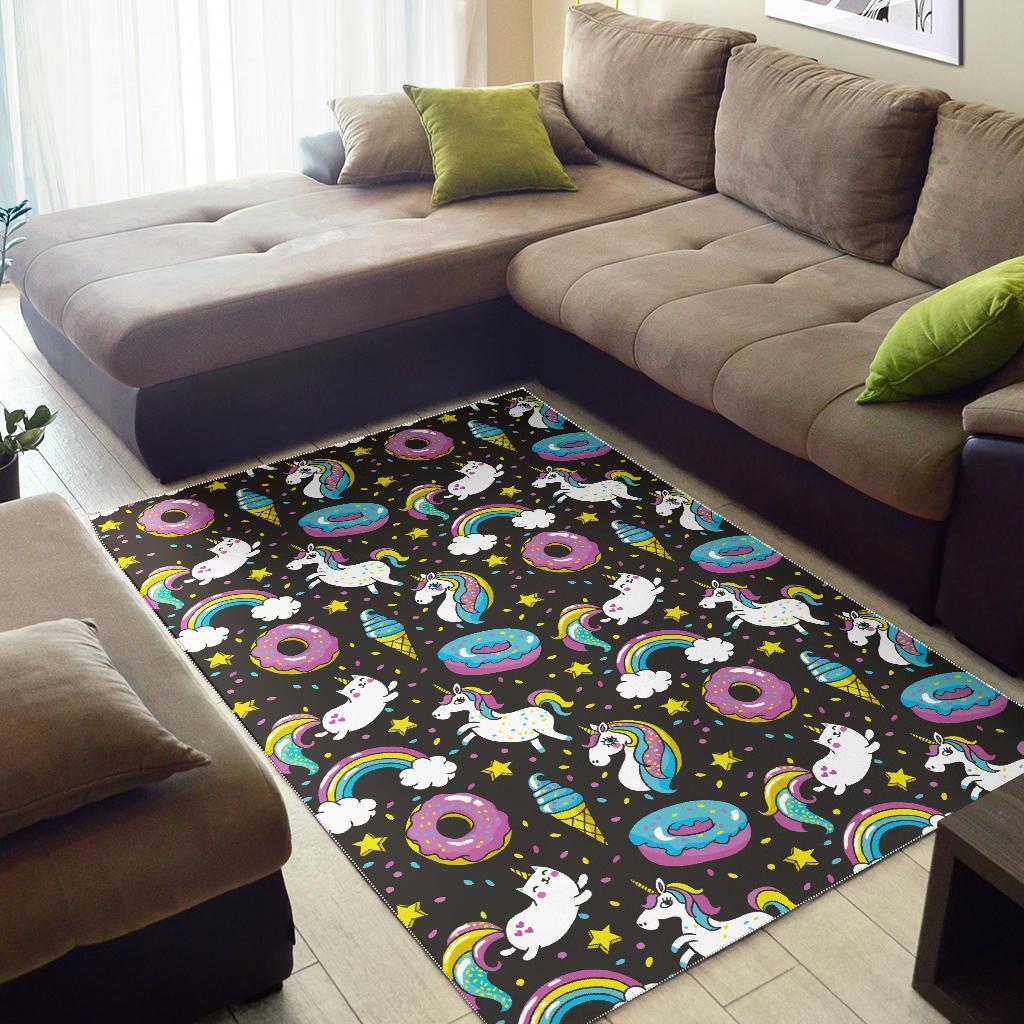 Girly Unicorn Donut Pattern Print Area Rug GearFrost