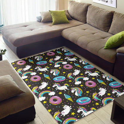 Girly Unicorn Donut Pattern Print Area Rug GearFrost