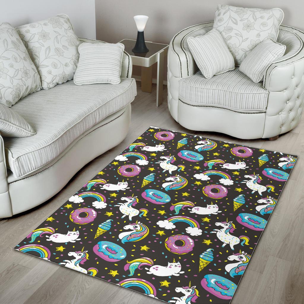 Girly Unicorn Donut Pattern Print Area Rug GearFrost