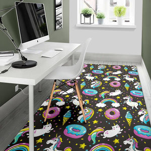 Girly Unicorn Donut Pattern Print Area Rug GearFrost