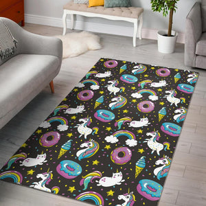 Girly Unicorn Donut Pattern Print Area Rug GearFrost