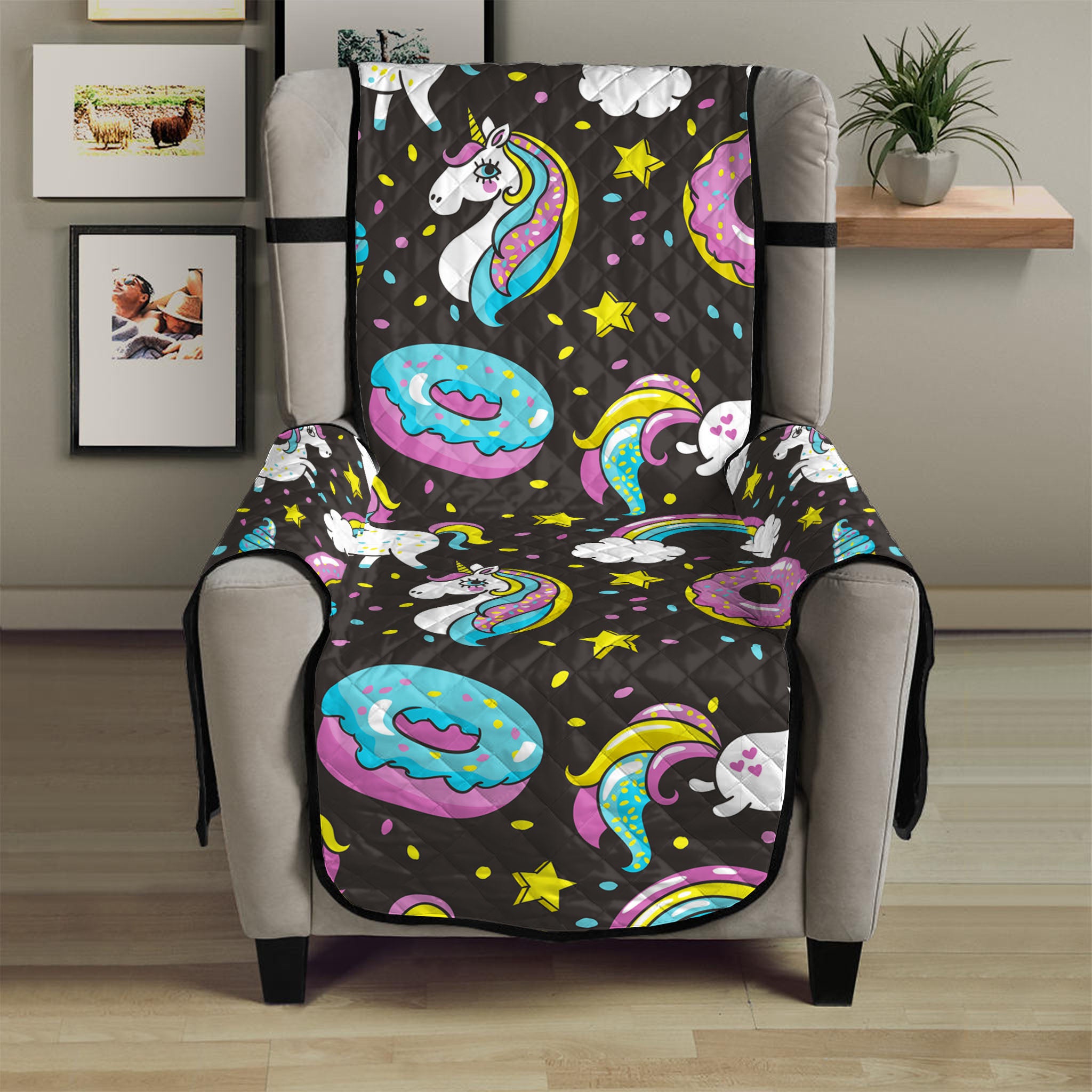 Girly Unicorn Donut Pattern Print Armchair Protector