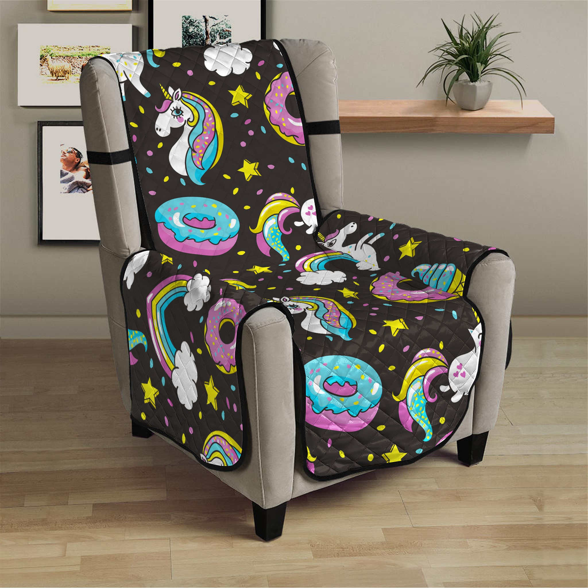 Girly Unicorn Donut Pattern Print Armchair Protector