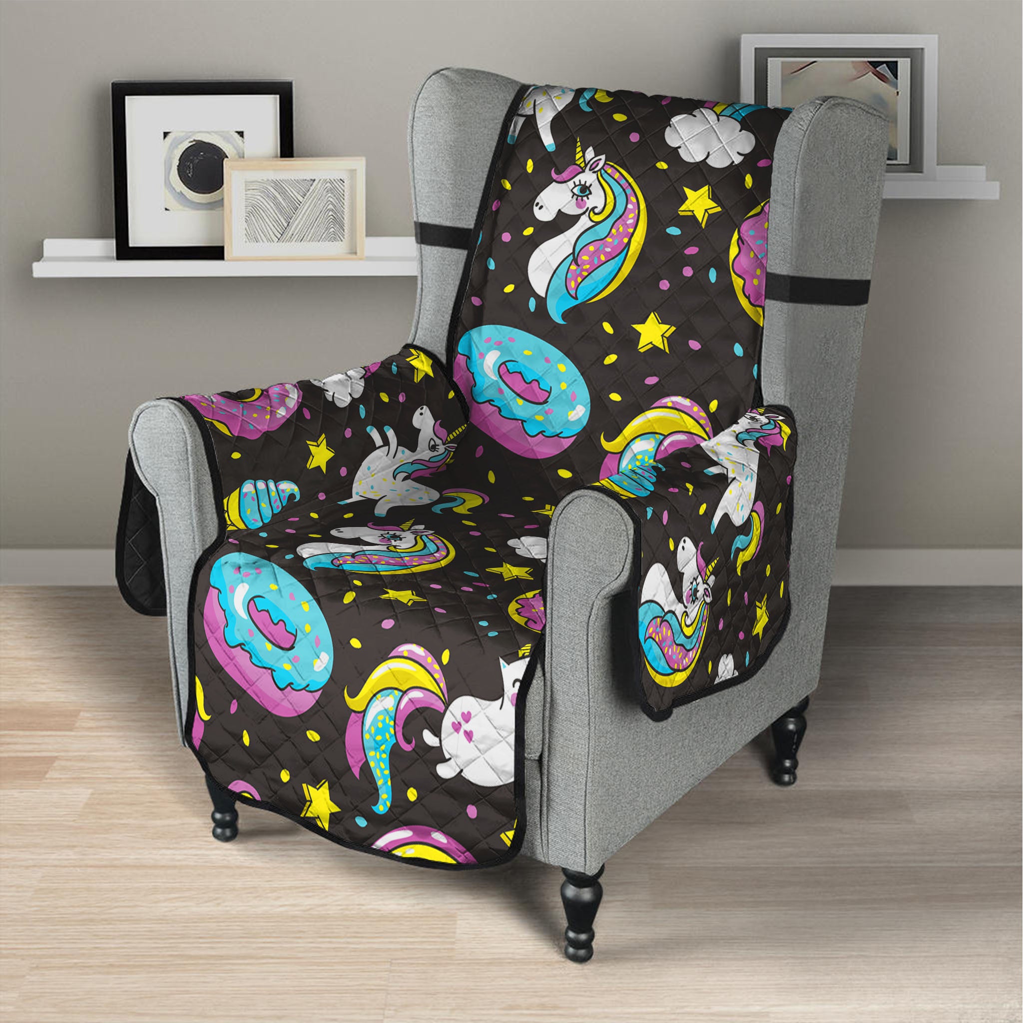 Girly Unicorn Donut Pattern Print Armchair Protector