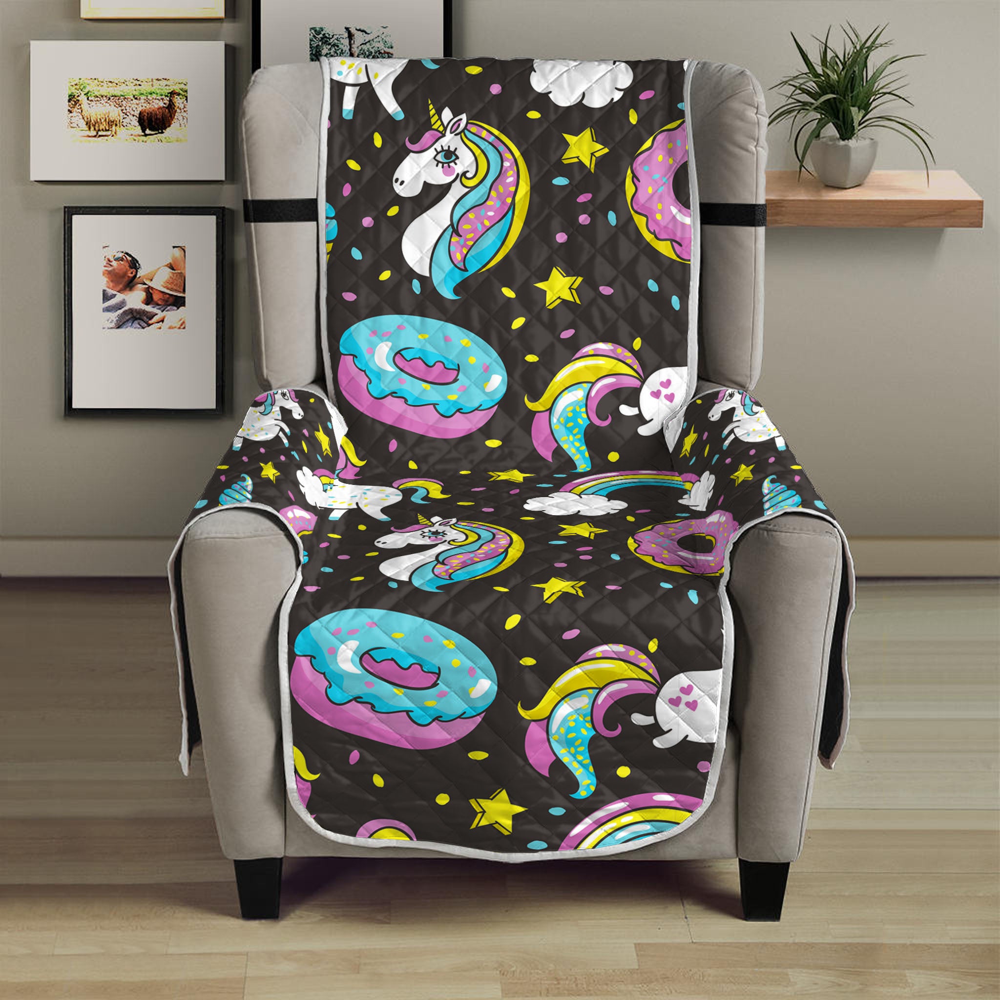 Girly Unicorn Donut Pattern Print Armchair Protector