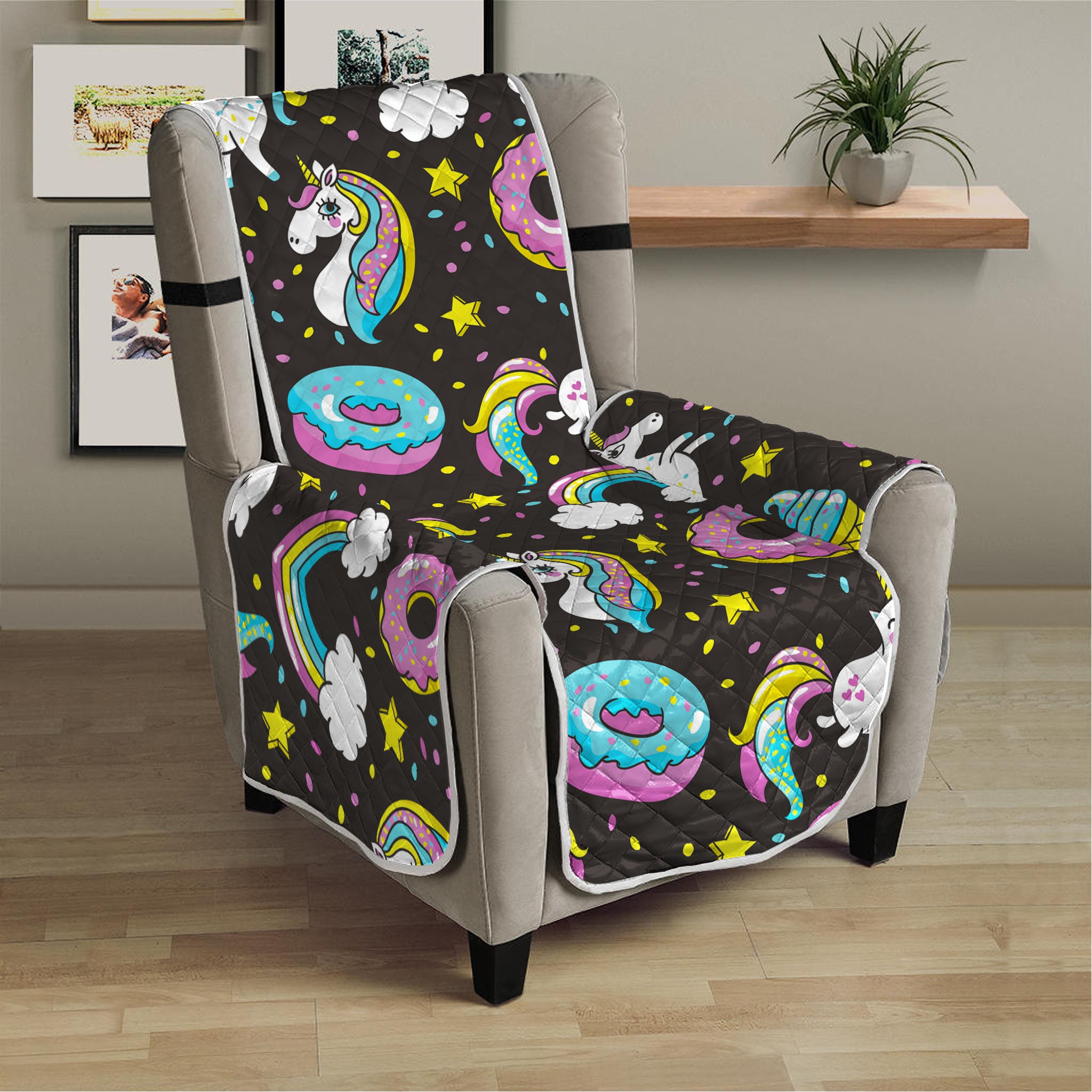 Girly Unicorn Donut Pattern Print Armchair Protector