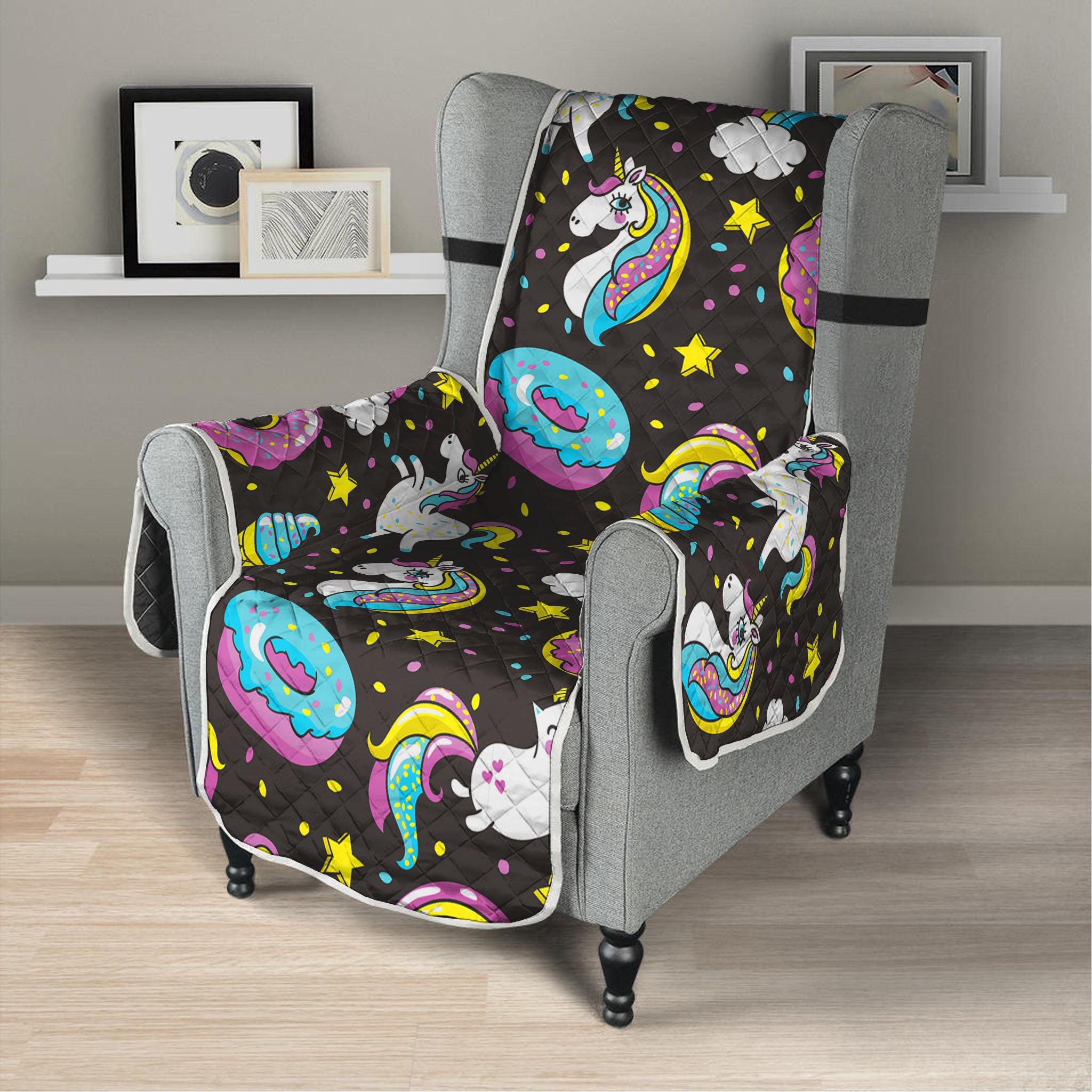 Girly Unicorn Donut Pattern Print Armchair Protector