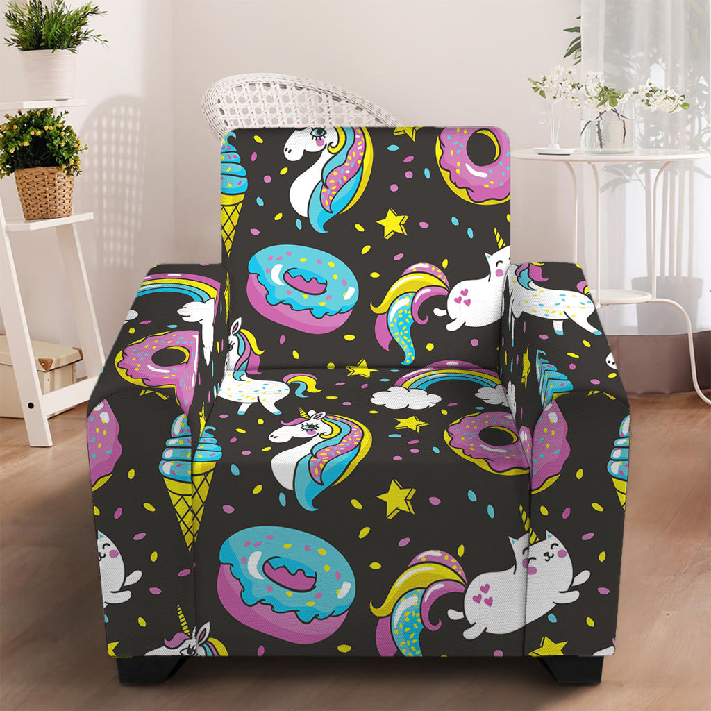 Girly Unicorn Donut Pattern Print Armchair Slipcover