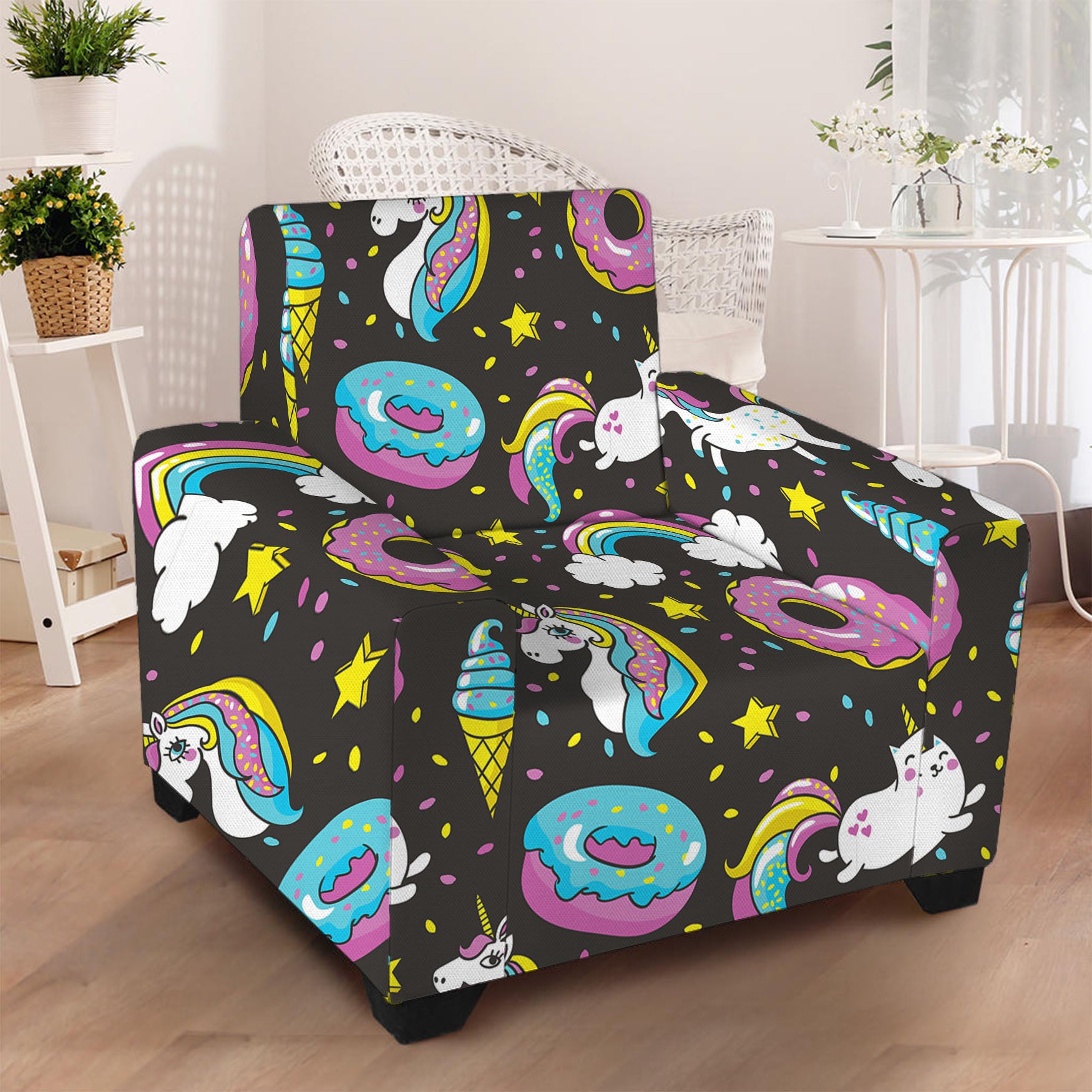 Girly Unicorn Donut Pattern Print Armchair Slipcover