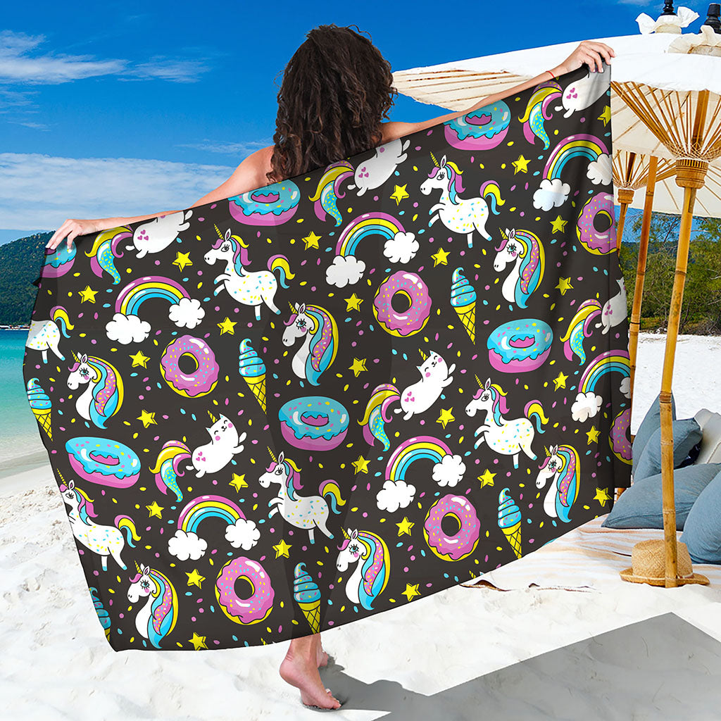 Girly Unicorn Donut Pattern Print Beach Sarong Wrap