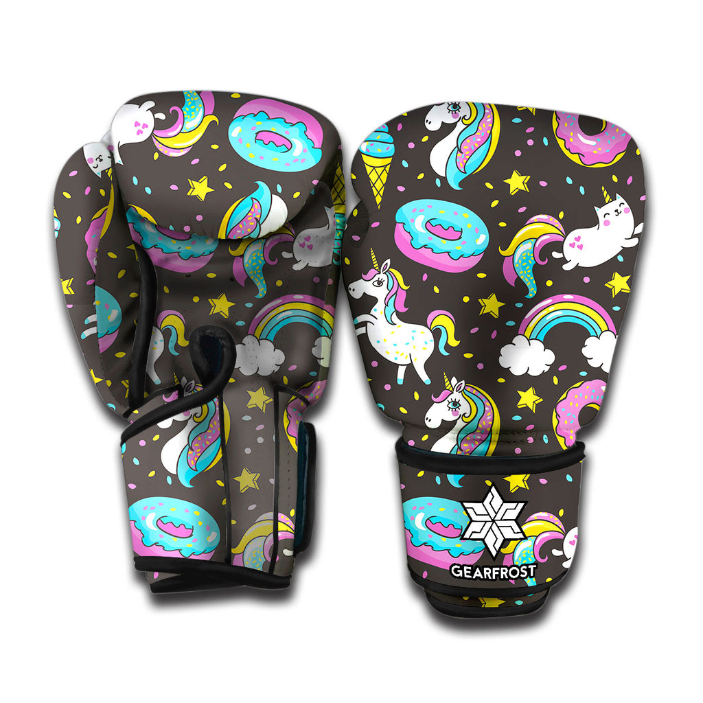 Girly Unicorn Donut Pattern Print Boxing Gloves