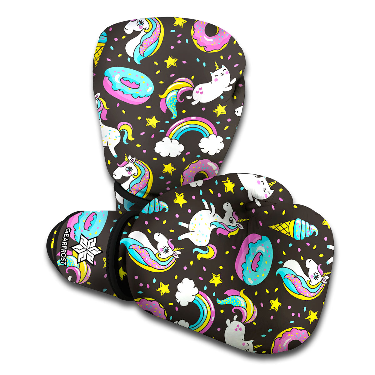 Girly Unicorn Donut Pattern Print Boxing Gloves