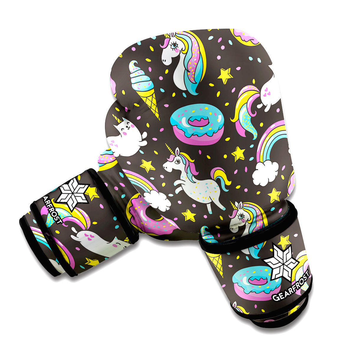 Girly Unicorn Donut Pattern Print Boxing Gloves