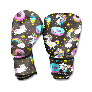 Girly Unicorn Donut Pattern Print Boxing Gloves