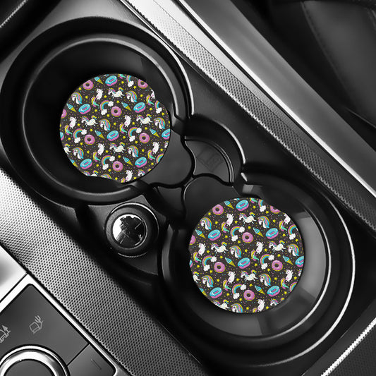 Girly Unicorn Donut Pattern Print Car Coasters