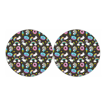 Girly Unicorn Donut Pattern Print Car Coasters