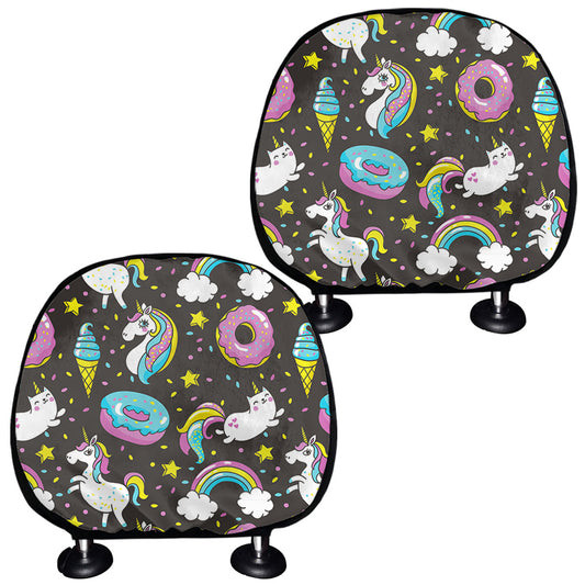 Girly Unicorn Donut Pattern Print Car Headrest Covers