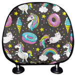 Girly Unicorn Donut Pattern Print Car Headrest Covers