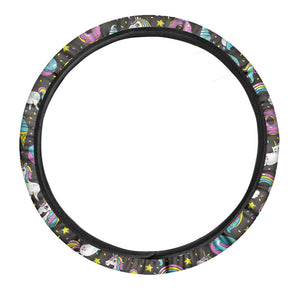 Girly Unicorn Donut Pattern Print Car Steering Wheel Cover