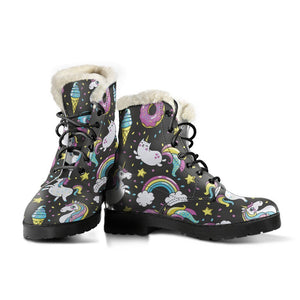 Girly Unicorn Donut Pattern Print Comfy Boots GearFrost