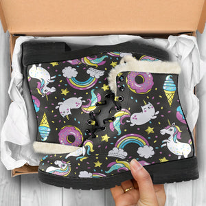 Girly Unicorn Donut Pattern Print Comfy Boots GearFrost