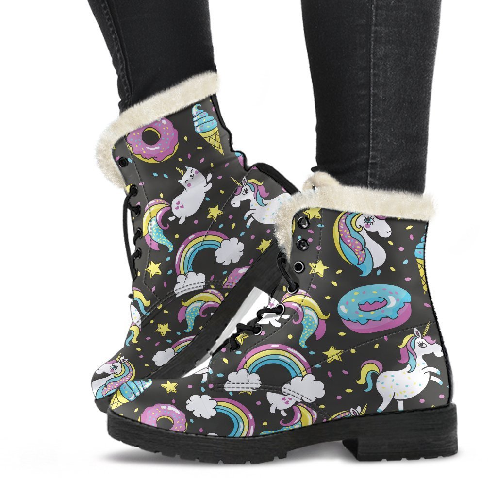 Girly Unicorn Donut Pattern Print Comfy Boots GearFrost