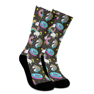 Girly Unicorn Donut Pattern Print Crew Socks