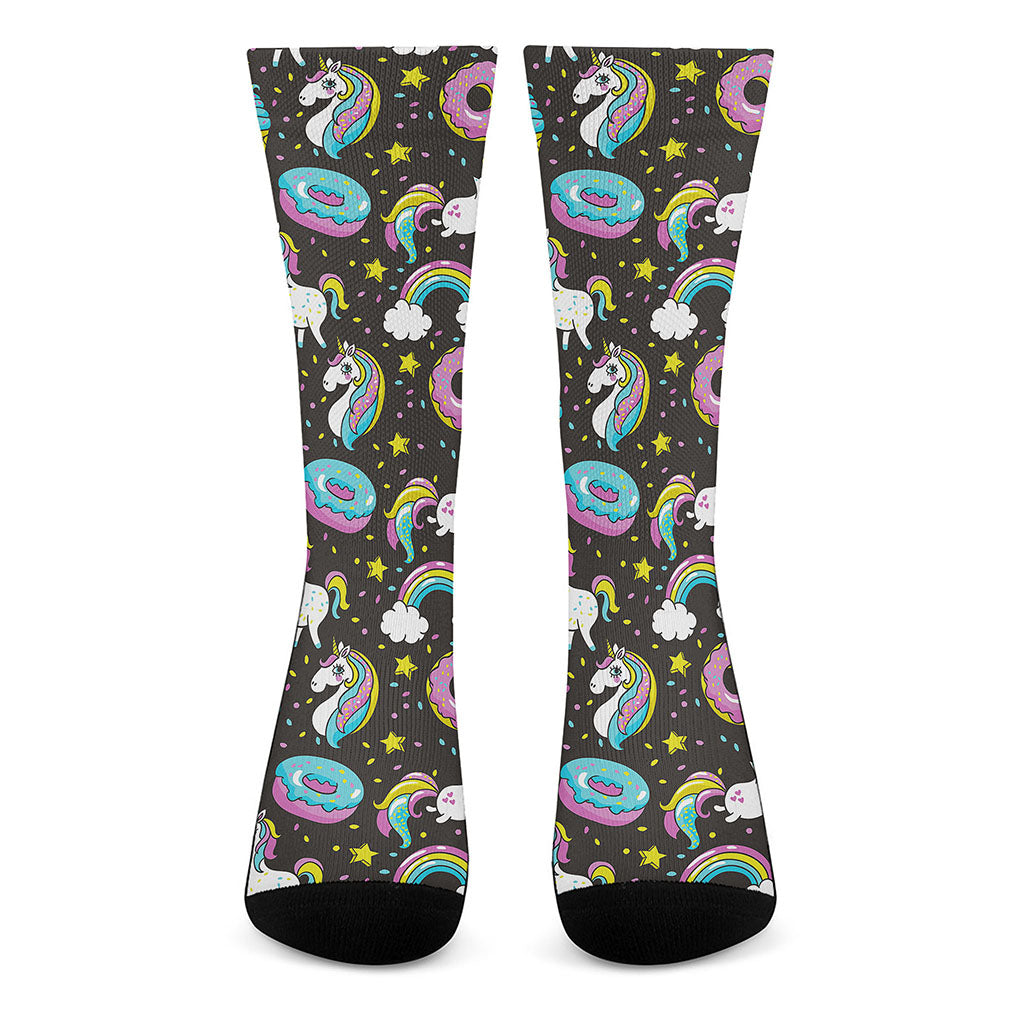 Girly Unicorn Donut Pattern Print Crew Socks