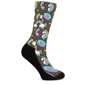 Girly Unicorn Donut Pattern Print Crew Socks