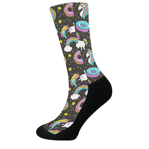 Girly Unicorn Donut Pattern Print Crew Socks