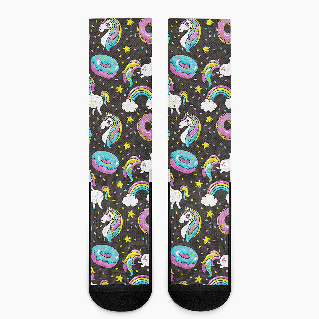 Girly Unicorn Donut Pattern Print Crew Socks